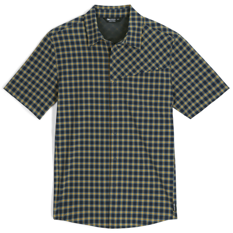Outdoor Research Men's Astroman Short Sleeve Sun Shirt Gold Nebula Plaid L