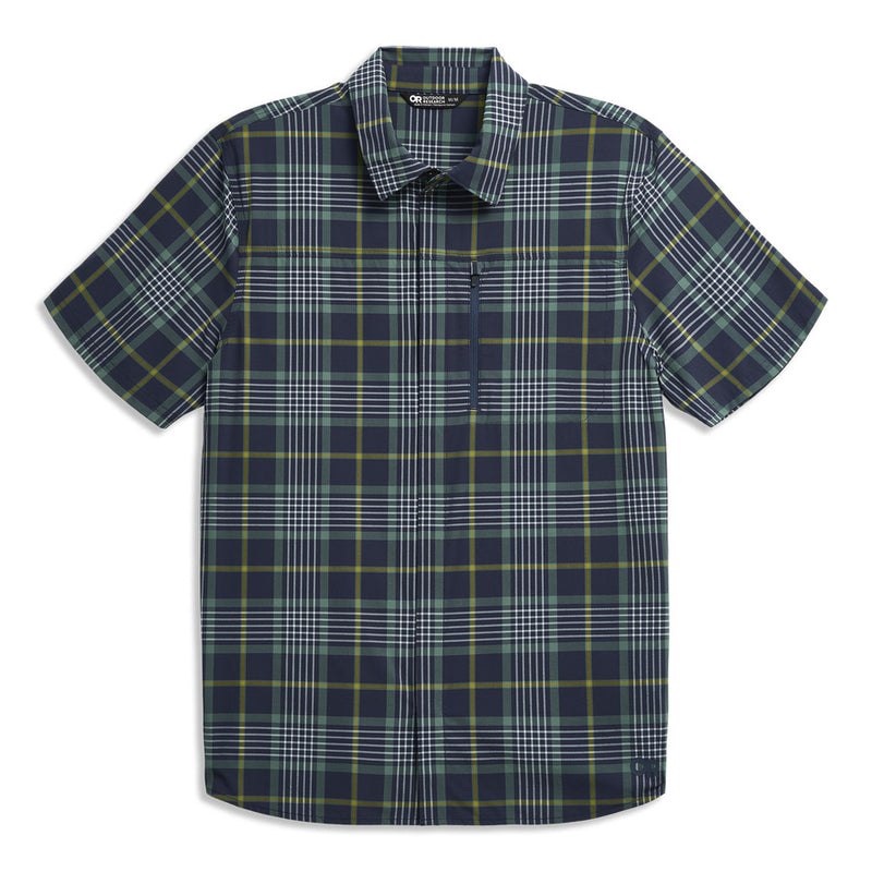 Outdoor Research Men's Astroman Short Sleeve Sun Shirt Dark Navy Plaid L – Jersey