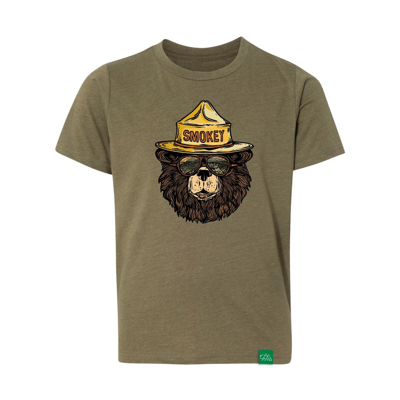 Wild Tribute Smokey the Groovy Bear Youth T-Shirt Military SM – Jersey