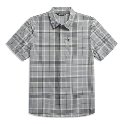 Outdoor Research Men's Astroman Short Sleeve Sun Shirt Light Pewter Plaid L