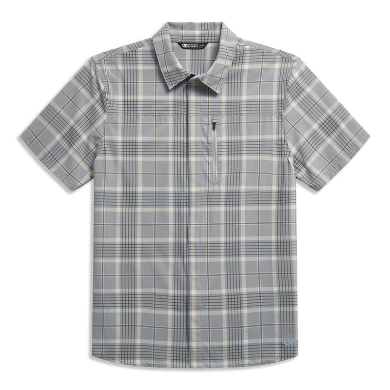 Outdoor Research Men's Astroman Short Sleeve Sun Shirt Light Pewter Plaid XL – Jersey