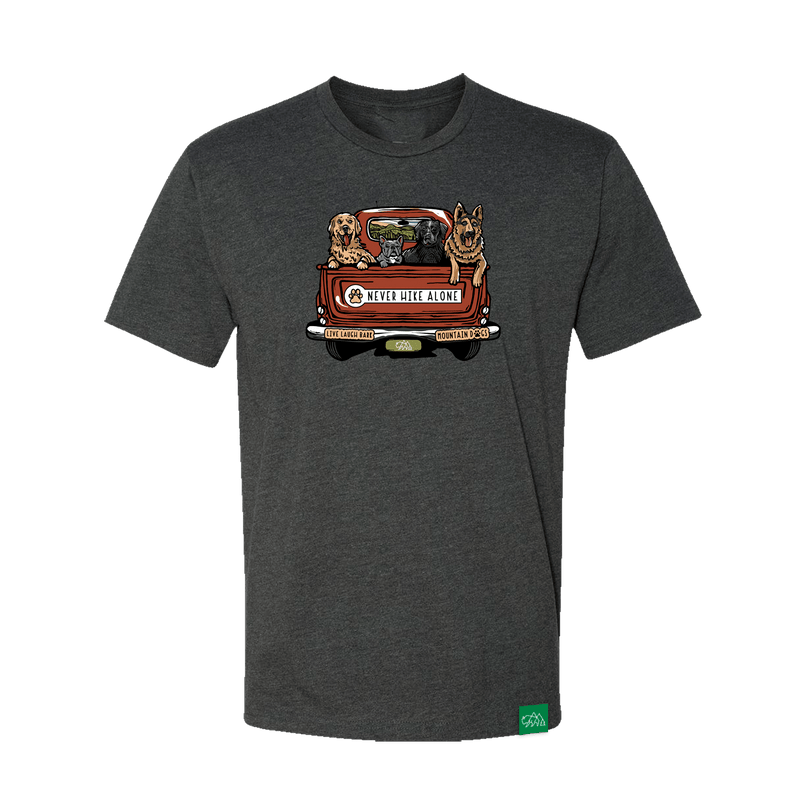 Wild Tribute Never Hike Alone Mens T-Shirt Charcoal LG – Jersey